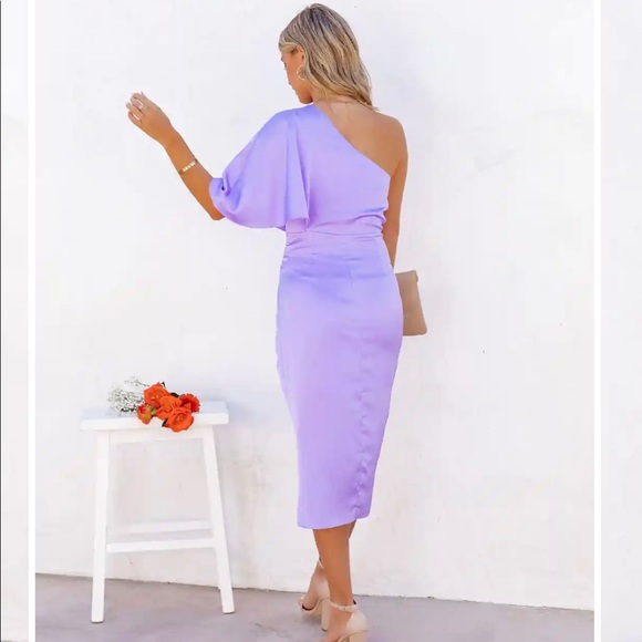 Lavender satin drape dress, side zip. Never worn - Picture 2 of 5